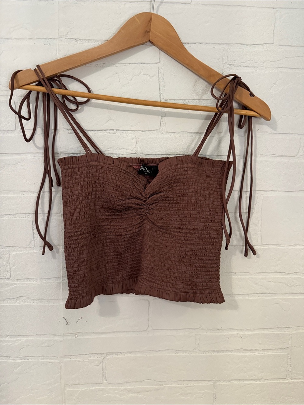 NWT Reset by Jane Smocked Tie-Shoulder Crop Top